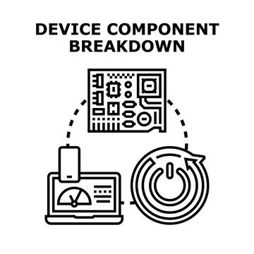 Electronic device component breakdown and system restart Stock Illustration