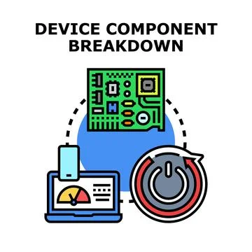 Electronic device component breakdown and system restart Stock Illustration
