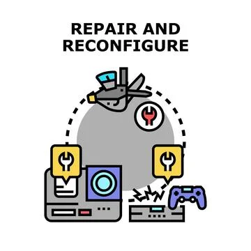 Electronic device console system repair and reconfiguration concept Illustrazione stock