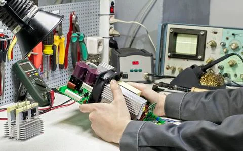 Electronic device on the Desk of engineer mechanics Stock Photos