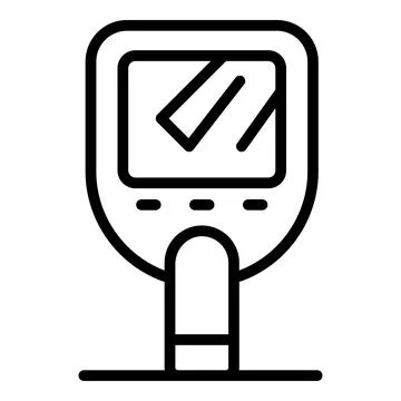 Electronic device displaying data with finger pressing button icon Stock Illustration