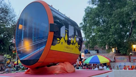 Electronic device featuring iconic imagery of Varanasi ghat Stock Footage 285024478