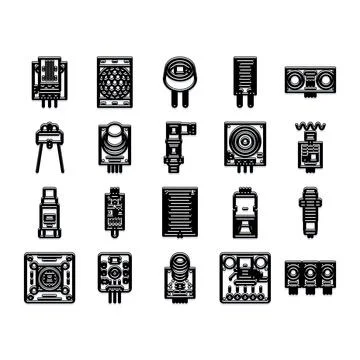 Electronic device icons illustrating technology and engineering components Stockillustratie