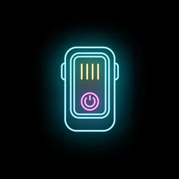 Electronic device with neon glowing power button icon Stock Illustration