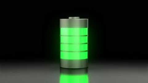 Electronic device rechargeable battery discharge process against dark background Stock Footage 128029944