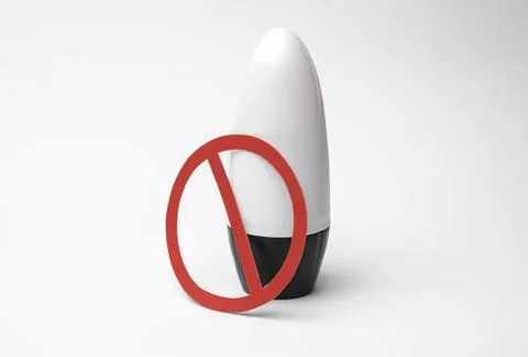 Electronic device with red prohibition symbol on white background Stock Photos