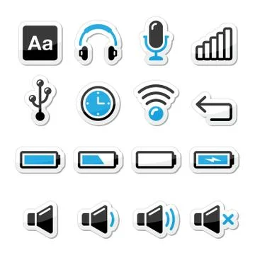 Electronic device/Computer software icons set as labels Stock Illustration