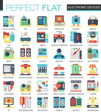 Electronic devices and gadgets vector complex flat icon concept symbols for web Stock Illustration