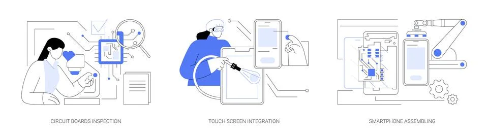 Electronic devices assembly abstract concept vector illustrations. Illustration