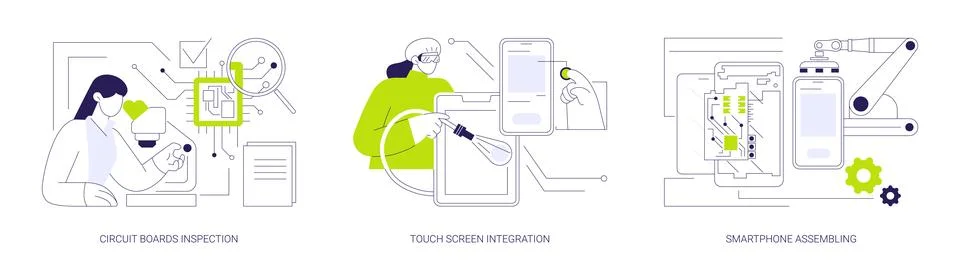 Electronic devices assembly abstract concept vector illustrations. Illustration