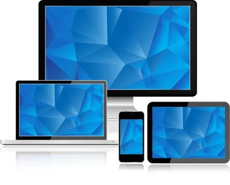 Electronic Devices with blue screen Stock Illustration