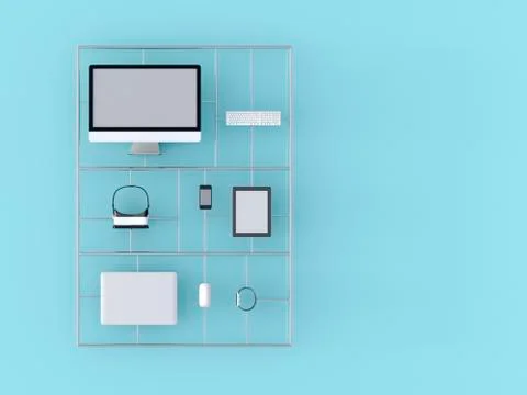 Electronic devices, computer, laptop, keyboard, tastatur, mouse, tablet-pc, Stock Illustration