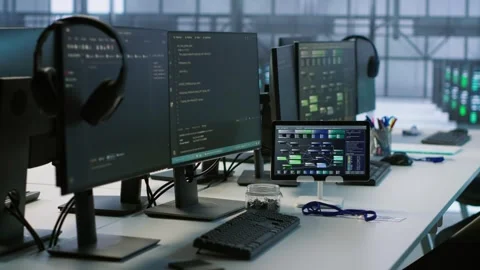 Electronic devices in empty data center Stock Footage 319551160