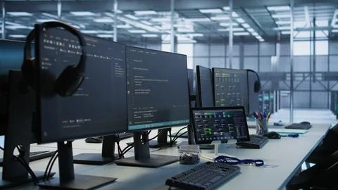 Electronic devices in empty data center Stockfoto's