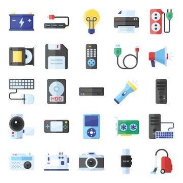 Electronic Devices Flat Icons Pack Illustrazione stock