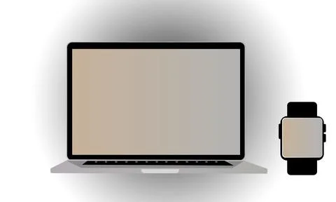 Electronic Devices Laptop,smart watch  on table white background 스톡 일러스트