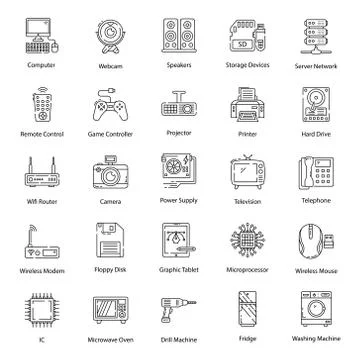 Electronic Devices Line Icons Pack 스톡 일러스트