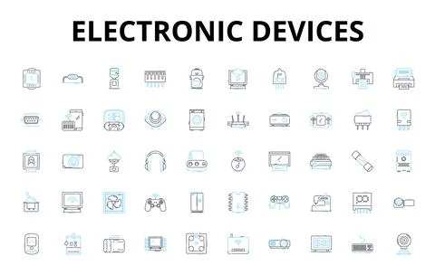 Electronic devices linear icons set. Smartph, Tablet, Laptop, Desktop Stockillustratie