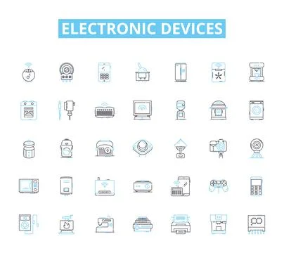 Electronic devices linear icons set. Smartph, Tablet, Laptop, Desktop Stockillustratie