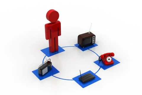 Electronic devices network with man Free Stock Illustration