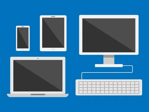 Electronic devices vector set isolated on blue background Illustrazione stock