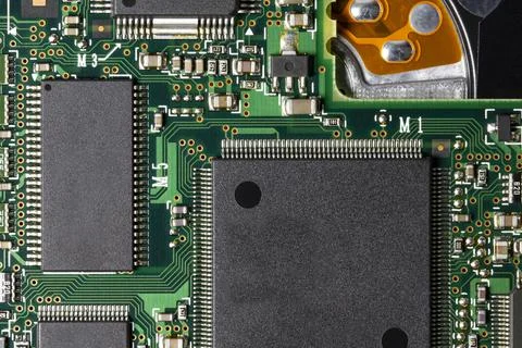 Electronic digital board with digital microcircuits top view Stock Illustration