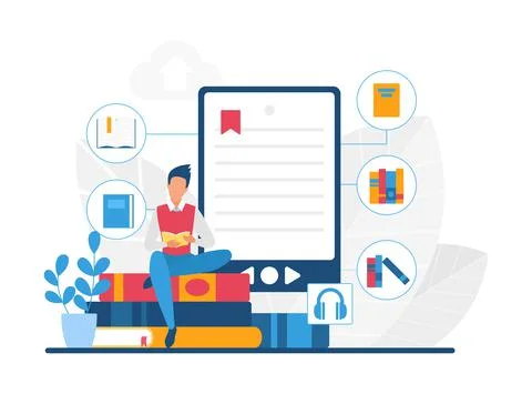 Electronic digital book reader with online library Stock Illustration