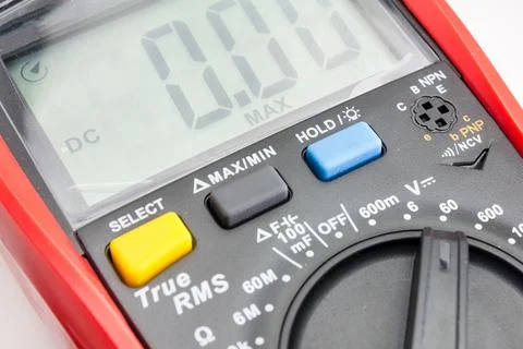 Electronic digital multimeter isolated on white background, close-up Stock Photos
