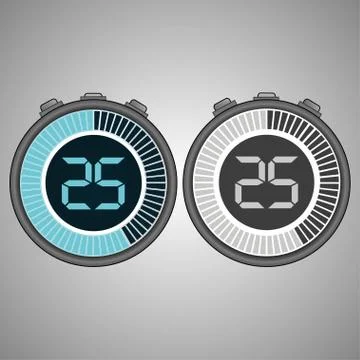 Electronic Digital Stopwatch 25 seconds Stock Illustration