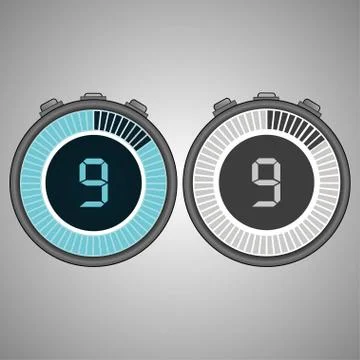 Electronic Digital Stopwatch 9 seconds Stock Illustration