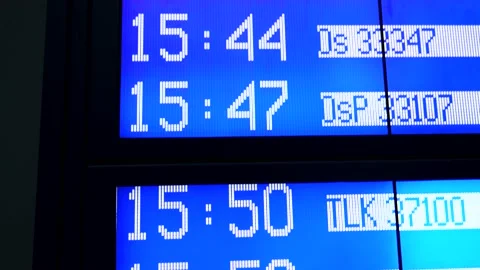 Electronic digital timetable screen, time, different departure hours on display Stock Footage 145266814