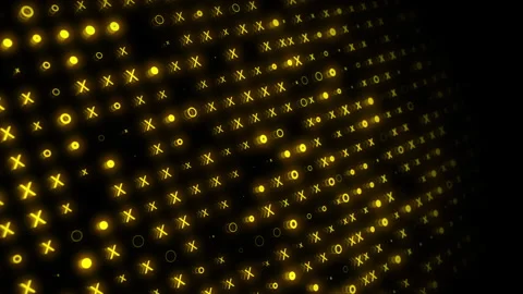 Electronic display with moving x and 0 symbols. Flashing yellow icon Stock Footage 313565369