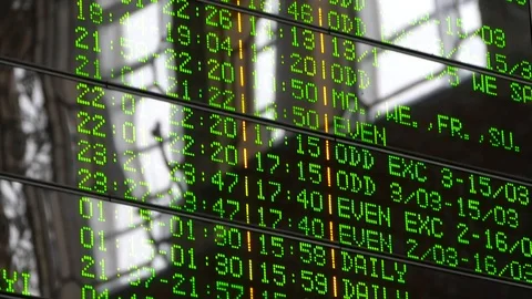 On the electronic display of the railway station, the timetable. Stock Footage 86653943