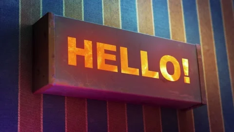 Electronic display showing red light message Hello! Stock Footage 268597978