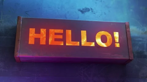 Electronic display showing red light message Hello! Video stock 268597997