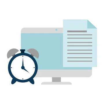 Electronic document with computer and alarm Stock Illustration