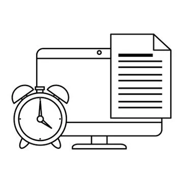 Electronic document with computer and alarm Stock Illustration
