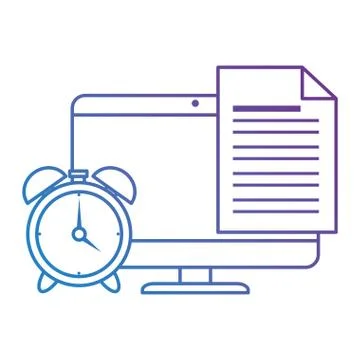 Electronic document with computer and alarm Stock Illustration