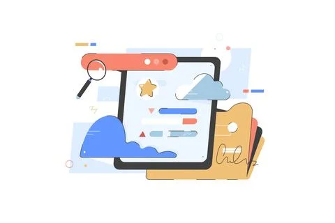 Electronic Document Management. Digital Data Cloud storage or data exchange Stock Illustration