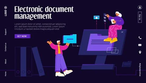 Electronic document management landing page banner Stock Illustration