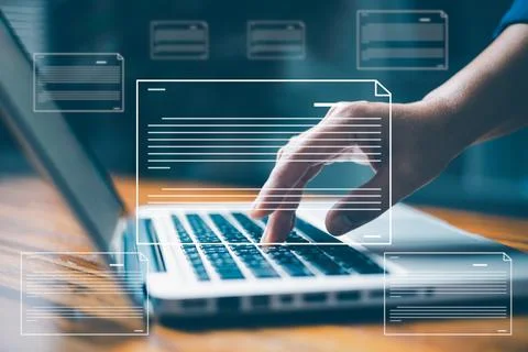 Electronic document management system concept, searching and business manag.. Stockfoto's
