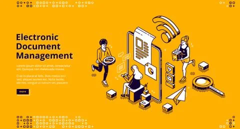 Electronic document management vector banner Stock Illustration