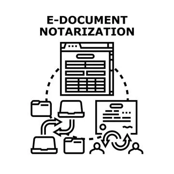 Electronic document notarization process illustrating digital authentication Illustrazione stock