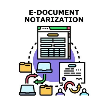 Electronic document notarization process illustrating digital authentication Stock Illustration