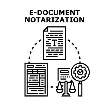 Electronic document notarization process with legal scales Stock Illustration