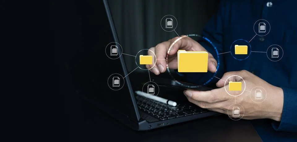 Electronic documents, Document management system and process automation. Stock Photos