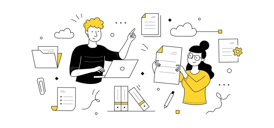 Electronic documents management doodle concept Stock Illustration
