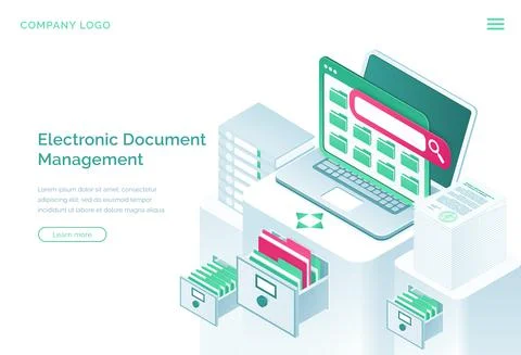 Electronic documents management isometric landing Stock Illustration