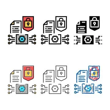 Electronic documents protection color multipack icon vector Stock Illustration