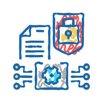 Electronic documents protection icon doodle illustration 스톡 일러스트